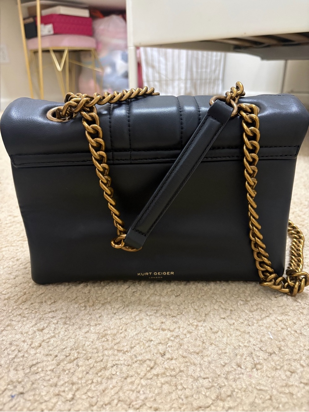 Kurt Geiger Dark Gray Quilted Chain Shoulder Bag with Gold Hardware - Picture 6 of 6